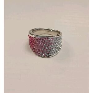 Sterling Silver 925 Pink Crystal Ombre Ring Size 7 Marked AU 925 13mm Wide 9gr
